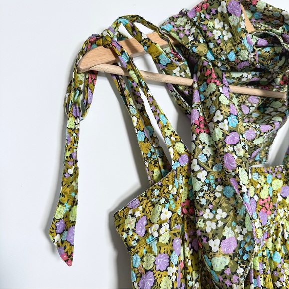 Vintage Handmade Midi Dress Size UK 6 XS Green Floral Trapeze Sleeveless - Picture 2 of 13